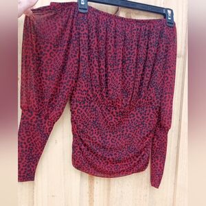 Express Red & Black Blouse Off the Shoulder Size Medium